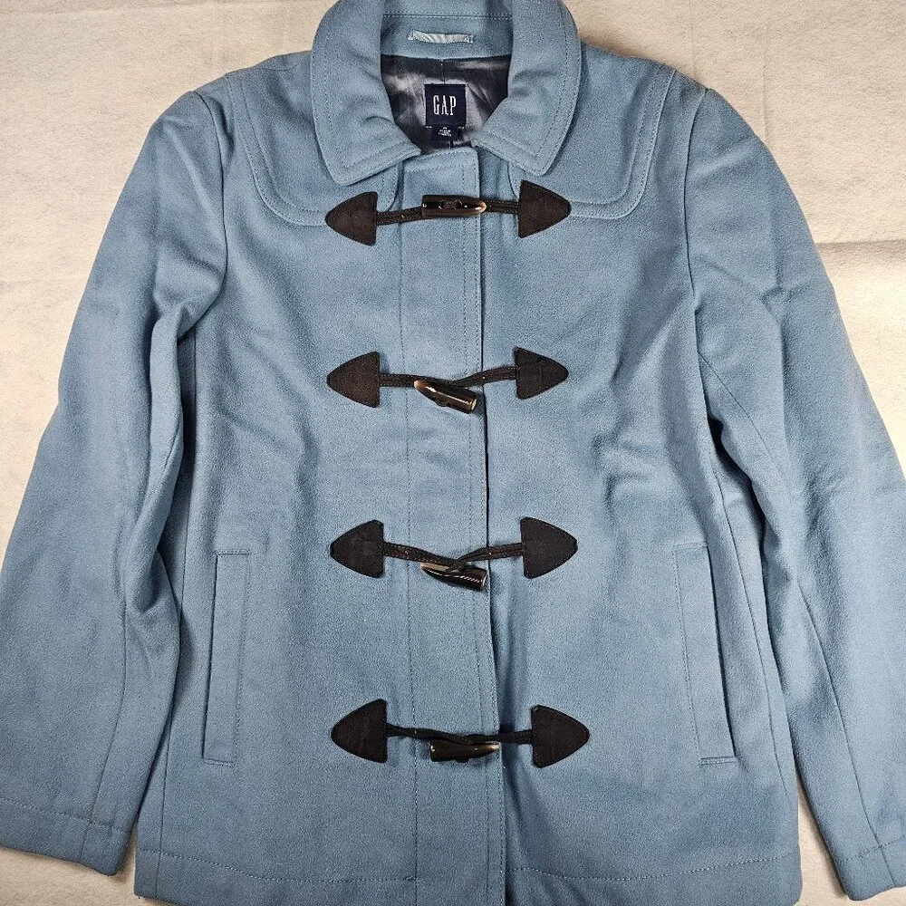 Gap Light Blue Wool Blend Toggle Peacoat Size Medium - Picture 2 of 6